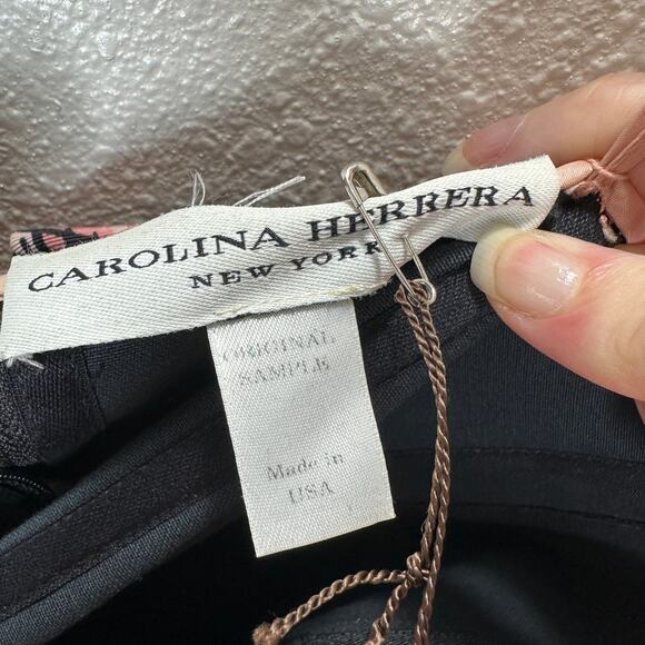 NWT Carolina Herrera Pink Black Splash Parasol Print Faille Strapless Dress S - Picture 9 of 16